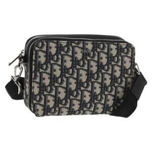 Christian Dior Trotter Canvas Oblique Shoulder Bag Navy Silver Auth 148526M